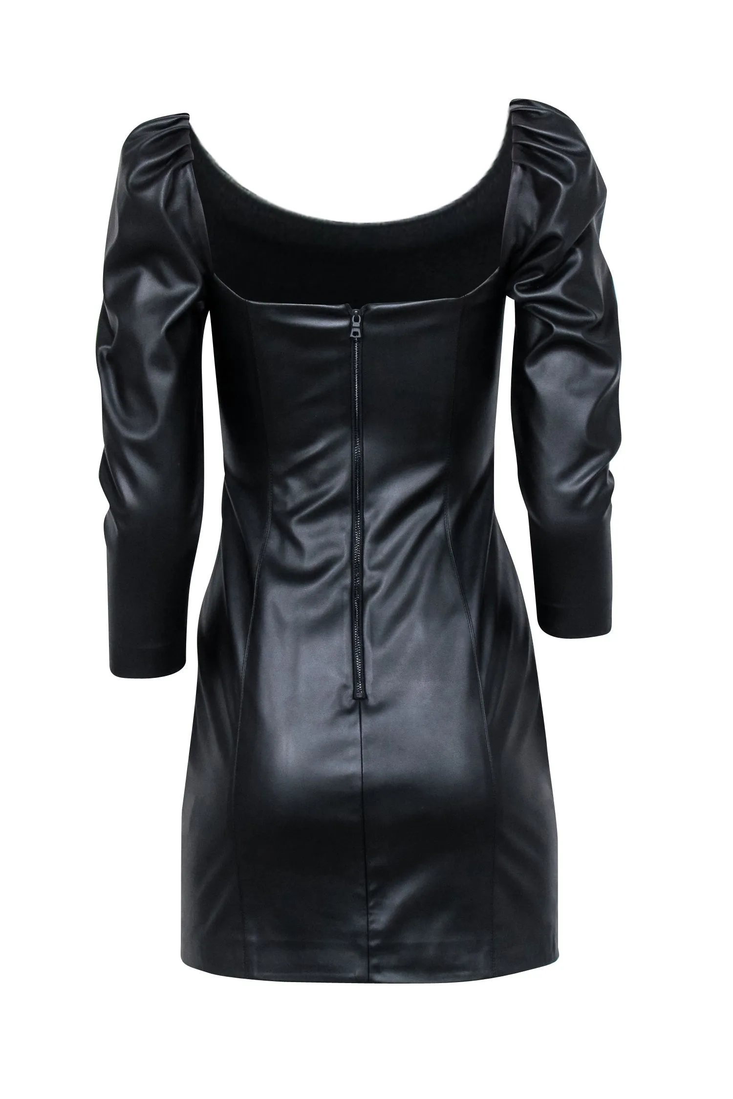 Alice & Olivia - Black Faux Leather Square Neck Mini Dress Sz 4