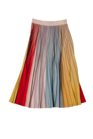 Alice & Olivia - Pastel Blue, Yellow, Red, & White Pleated Midi Skirt Sz 10