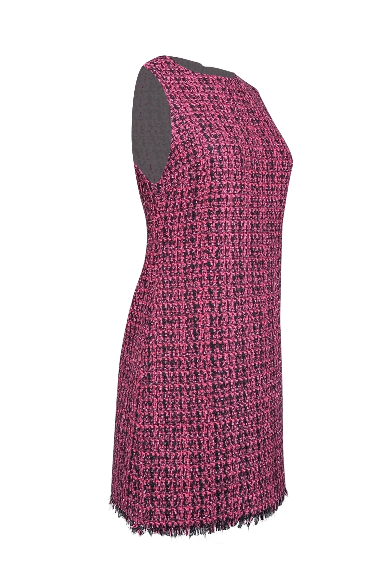 Alice & Olivia - Pink & Black Tweed Sheath Dress w/ Frayed Hem Sz 6