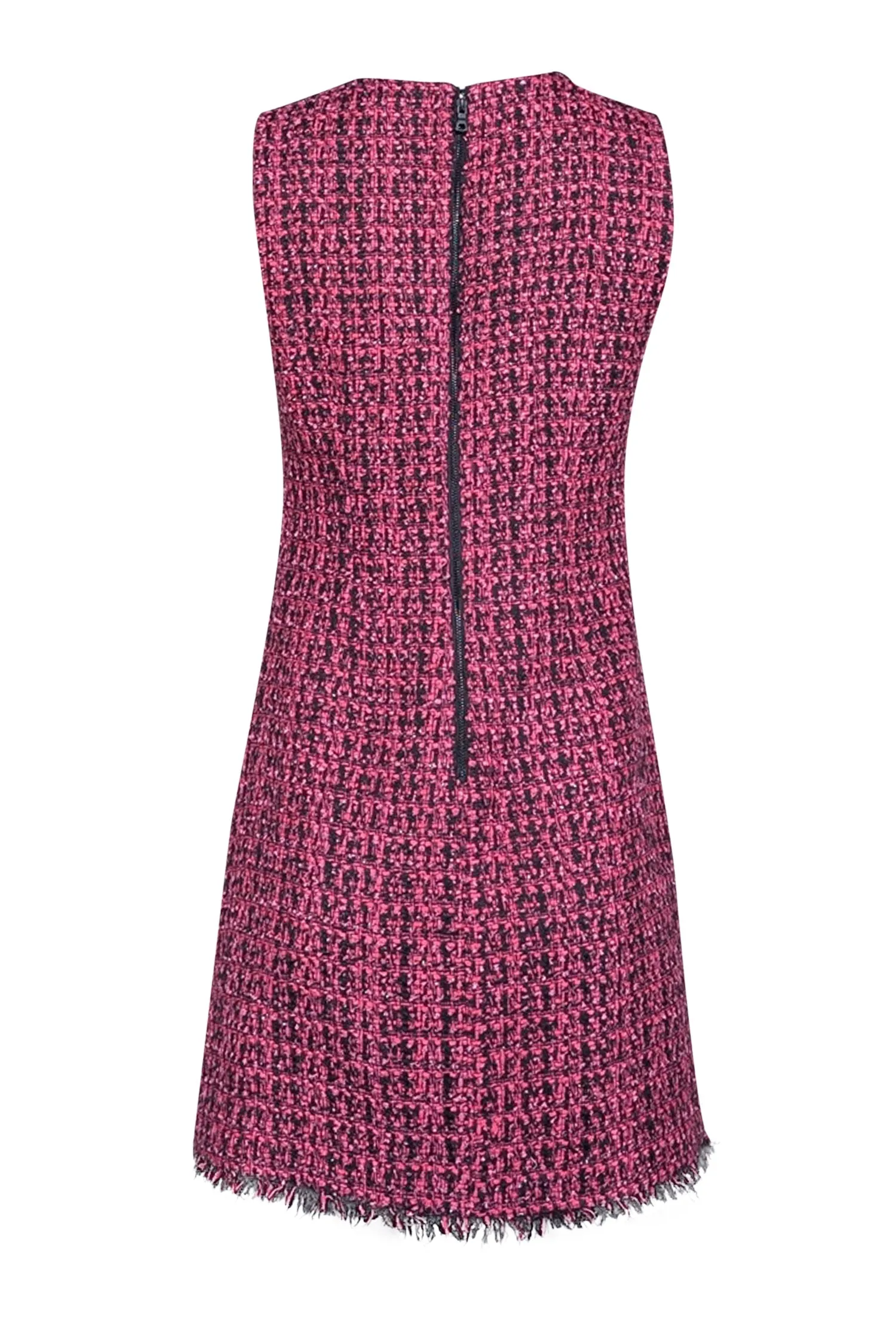 Alice & Olivia - Pink & Black Tweed Sheath Dress w/ Frayed Hem Sz 6