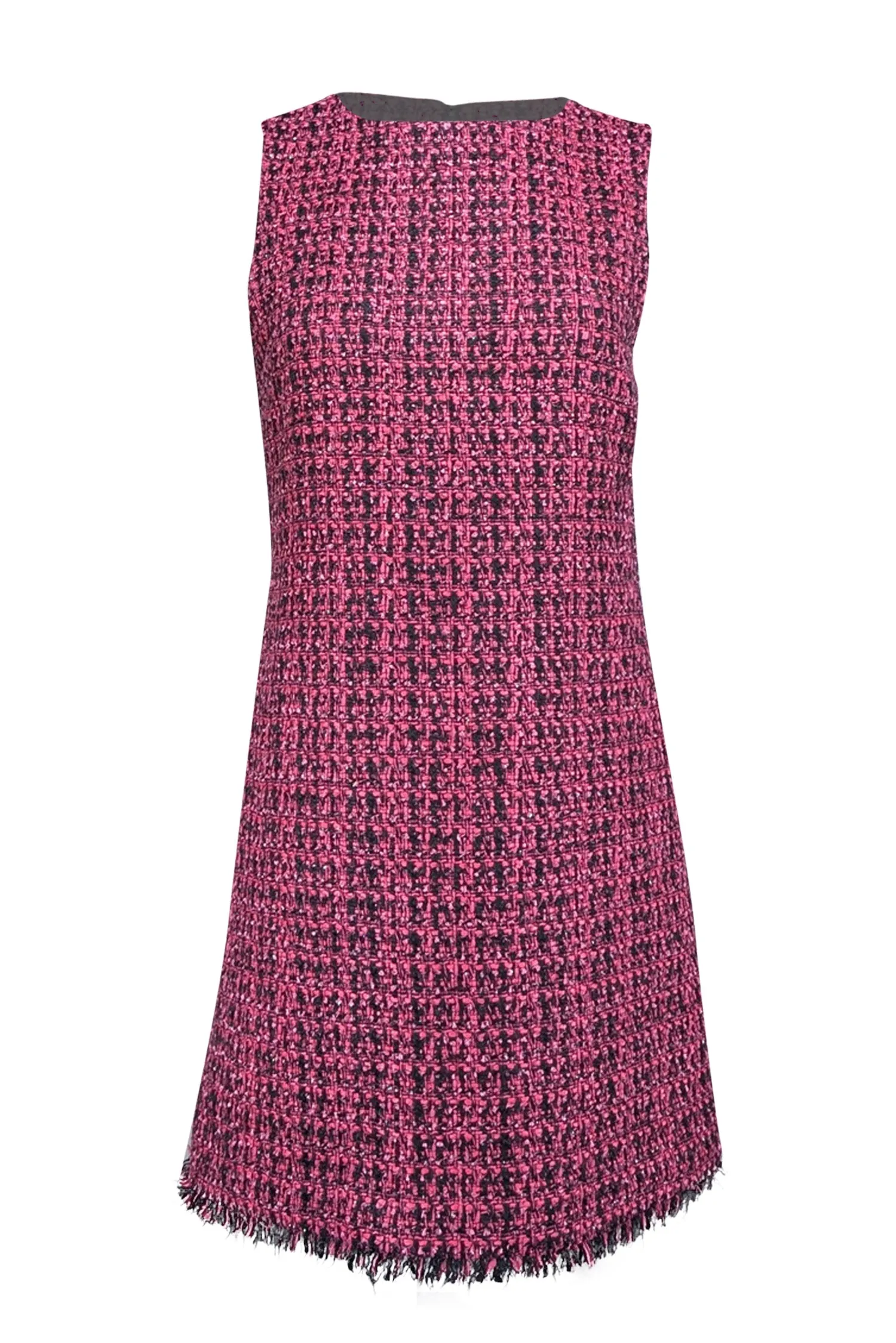 Alice & Olivia - Pink & Black Tweed Sheath Dress w/ Frayed Hem Sz 6
