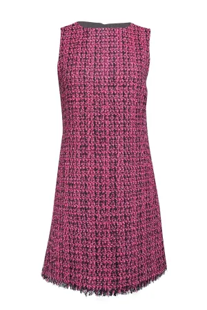 Alice & Olivia - Pink & Black Tweed Sheath Dress w/ Frayed Hem Sz 6