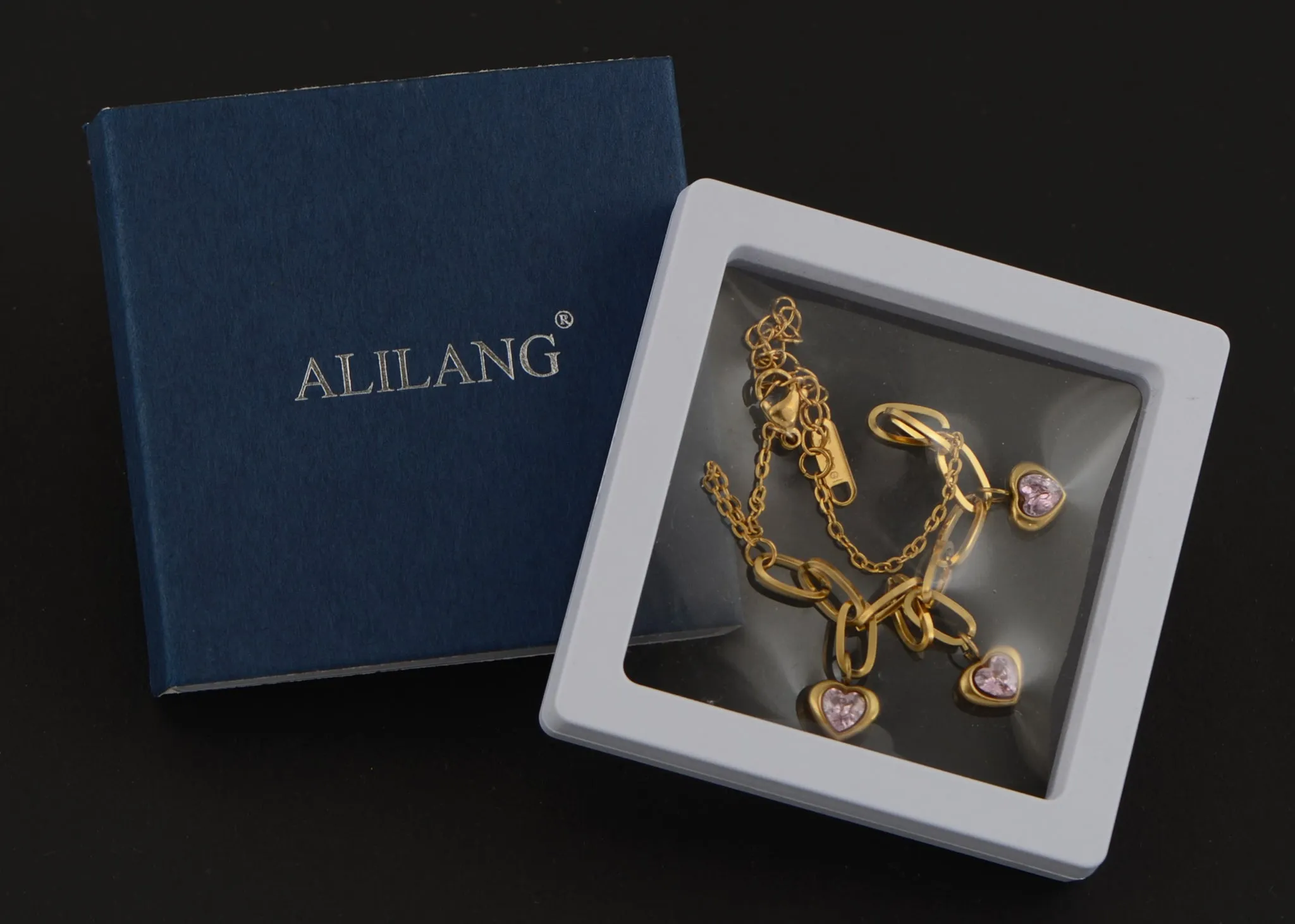 Alilang Golden Tone Sparkly Crystal Rhinestones Love Heart Chain Link Bracelet for Women