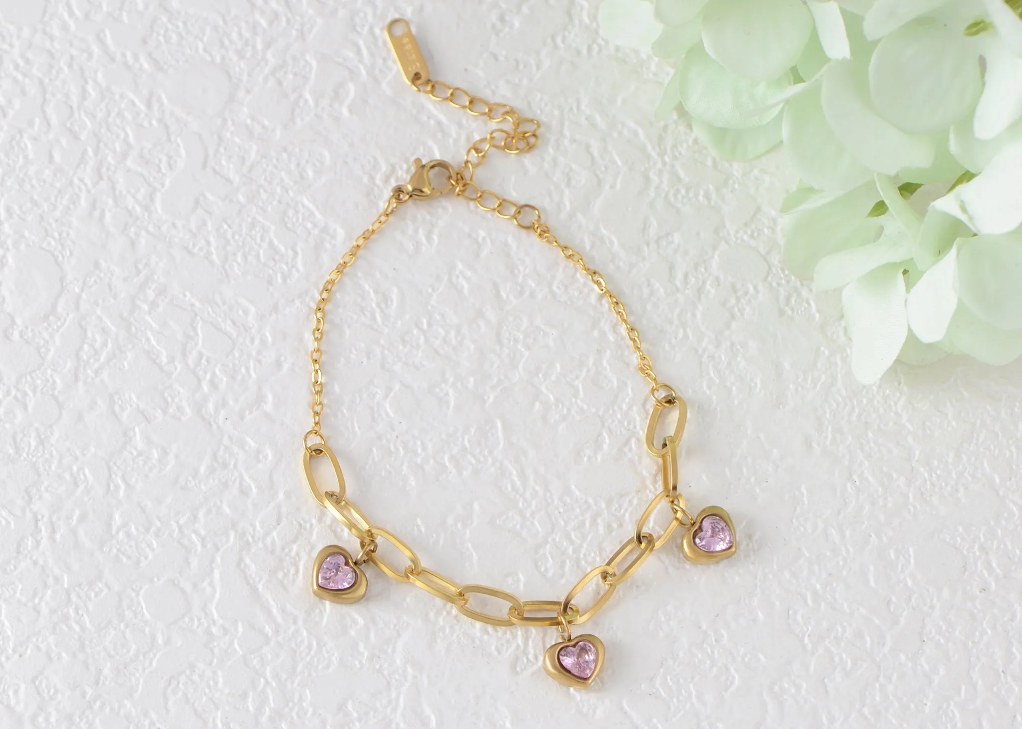 Alilang Golden Tone Sparkly Crystal Rhinestones Love Heart Chain Link Bracelet for Women