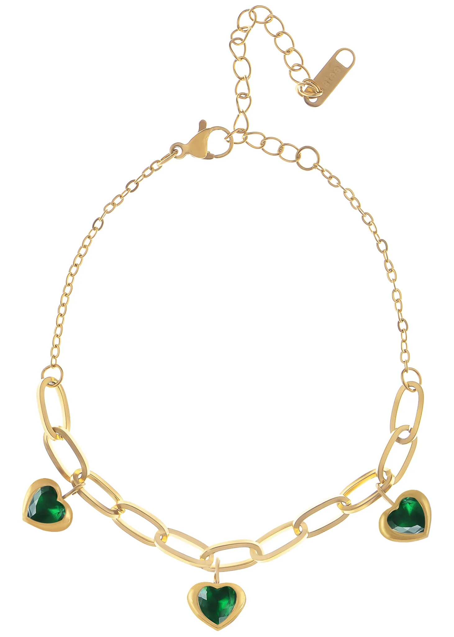 Alilang Golden Tone Sparkly Crystal Rhinestones Love Heart Chain Link Bracelet for Women