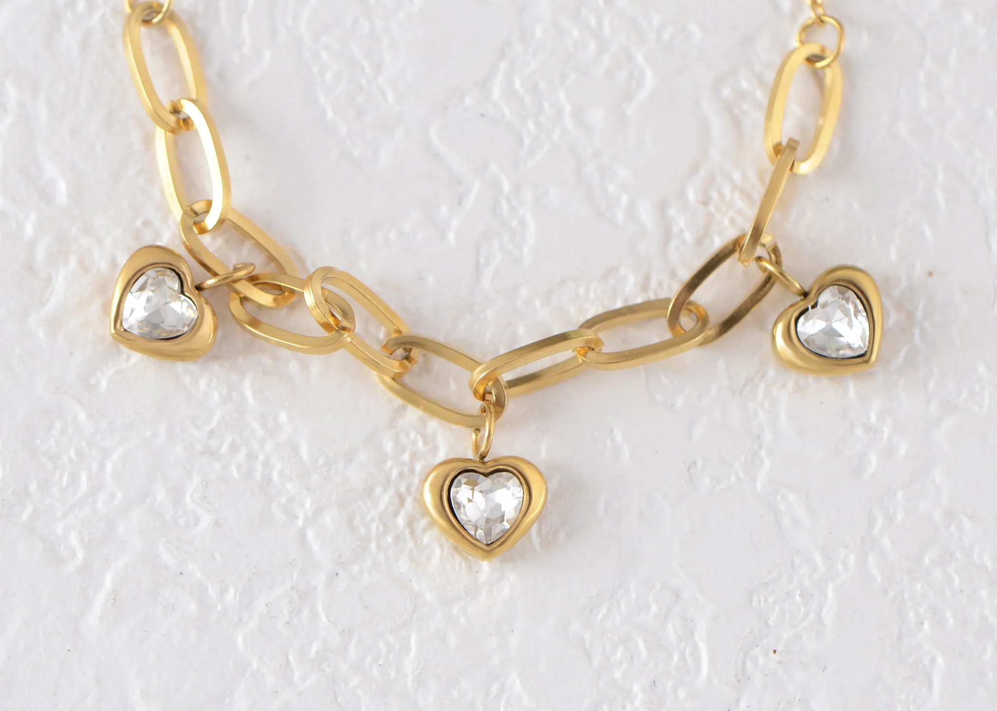 Alilang Golden Tone Sparkly Crystal Rhinestones Love Heart Chain Link Bracelet for Women