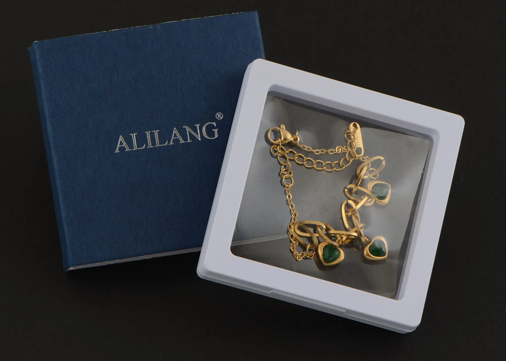 Alilang Golden Tone Sparkly Crystal Rhinestones Love Heart Chain Link Bracelet for Women
