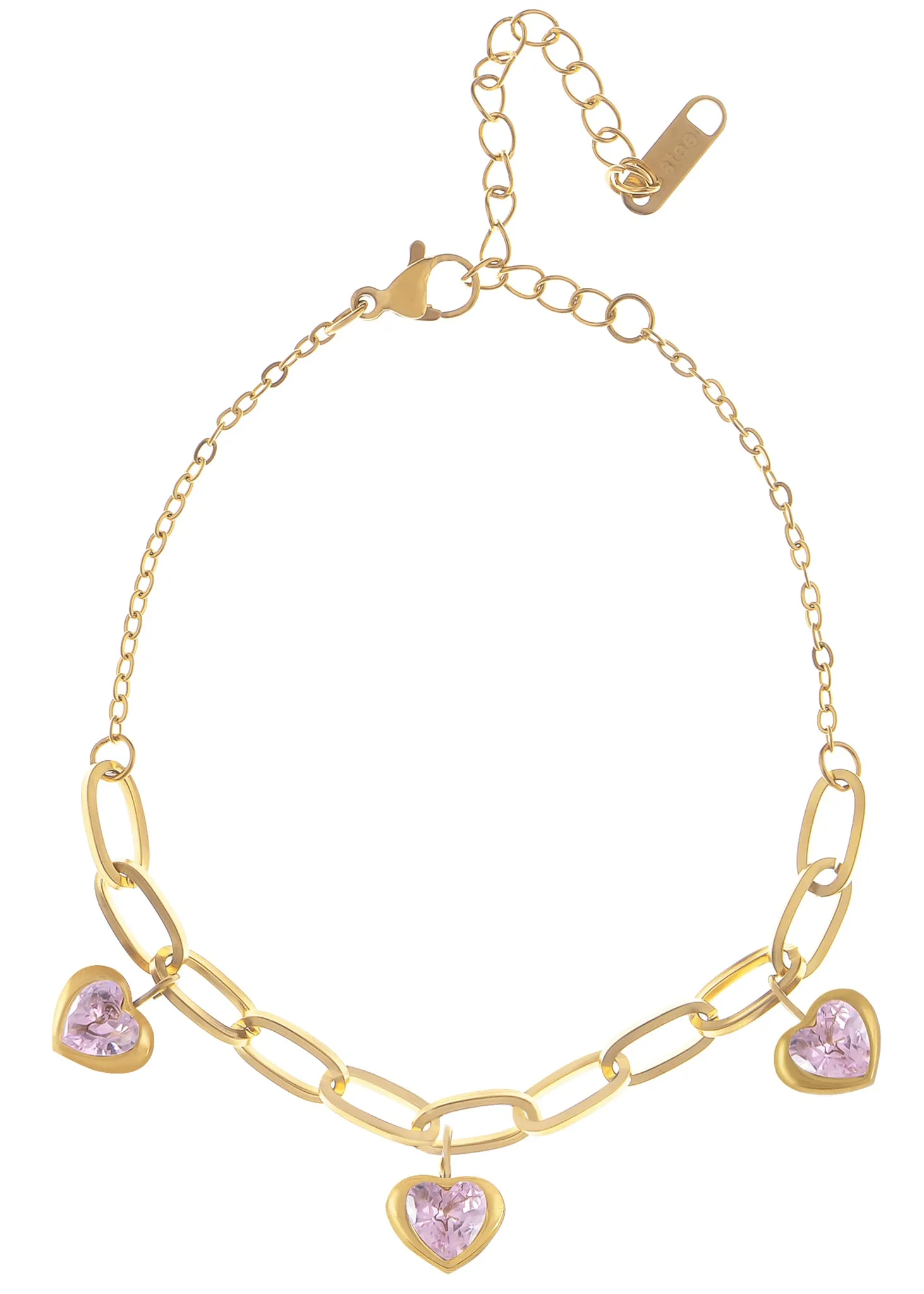 Alilang Golden Tone Sparkly Crystal Rhinestones Love Heart Chain Link Bracelet for Women