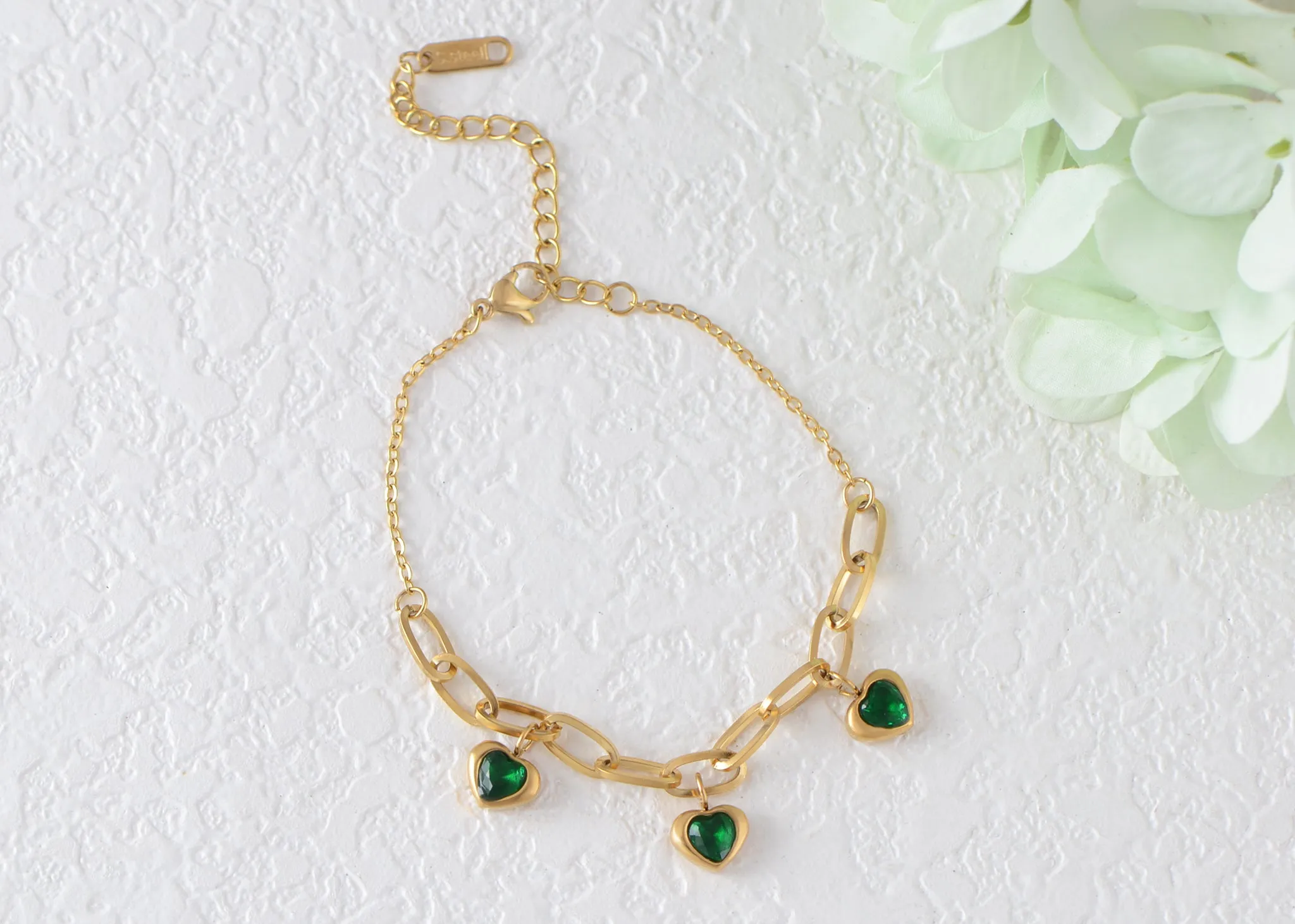 Alilang Golden Tone Sparkly Crystal Rhinestones Love Heart Chain Link Bracelet for Women