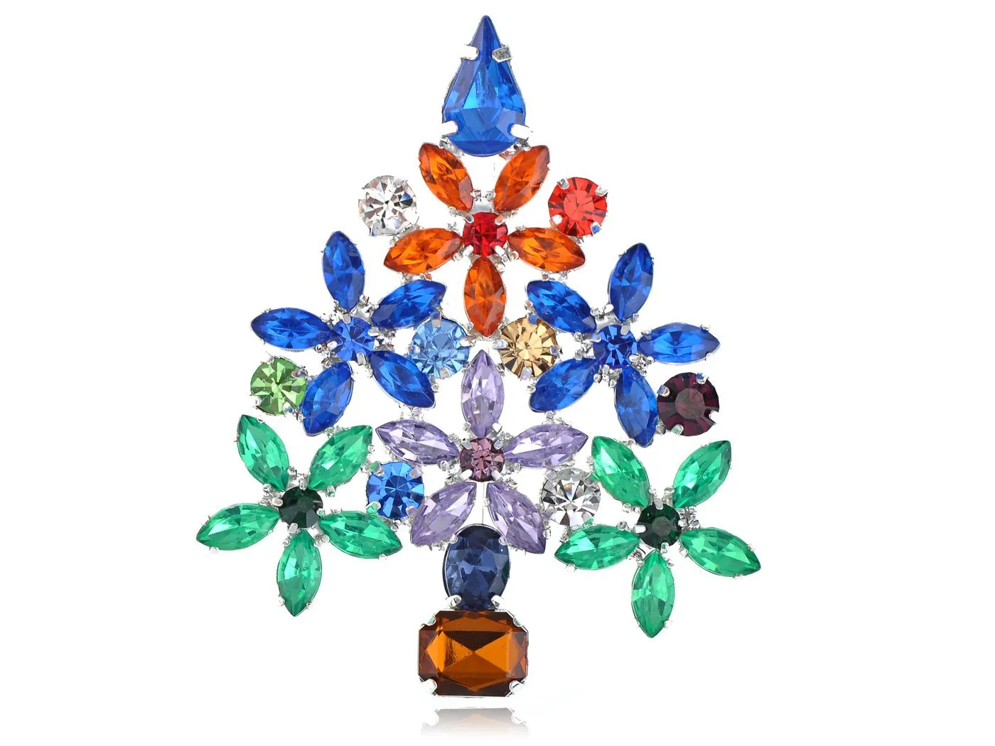Alilang Merry Christmas Colorful Crystal Rhinestone Daisy Flower Pine Tree Pin Brooch Cut out