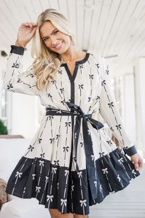 All Tied Up Cream Bow Print Dress