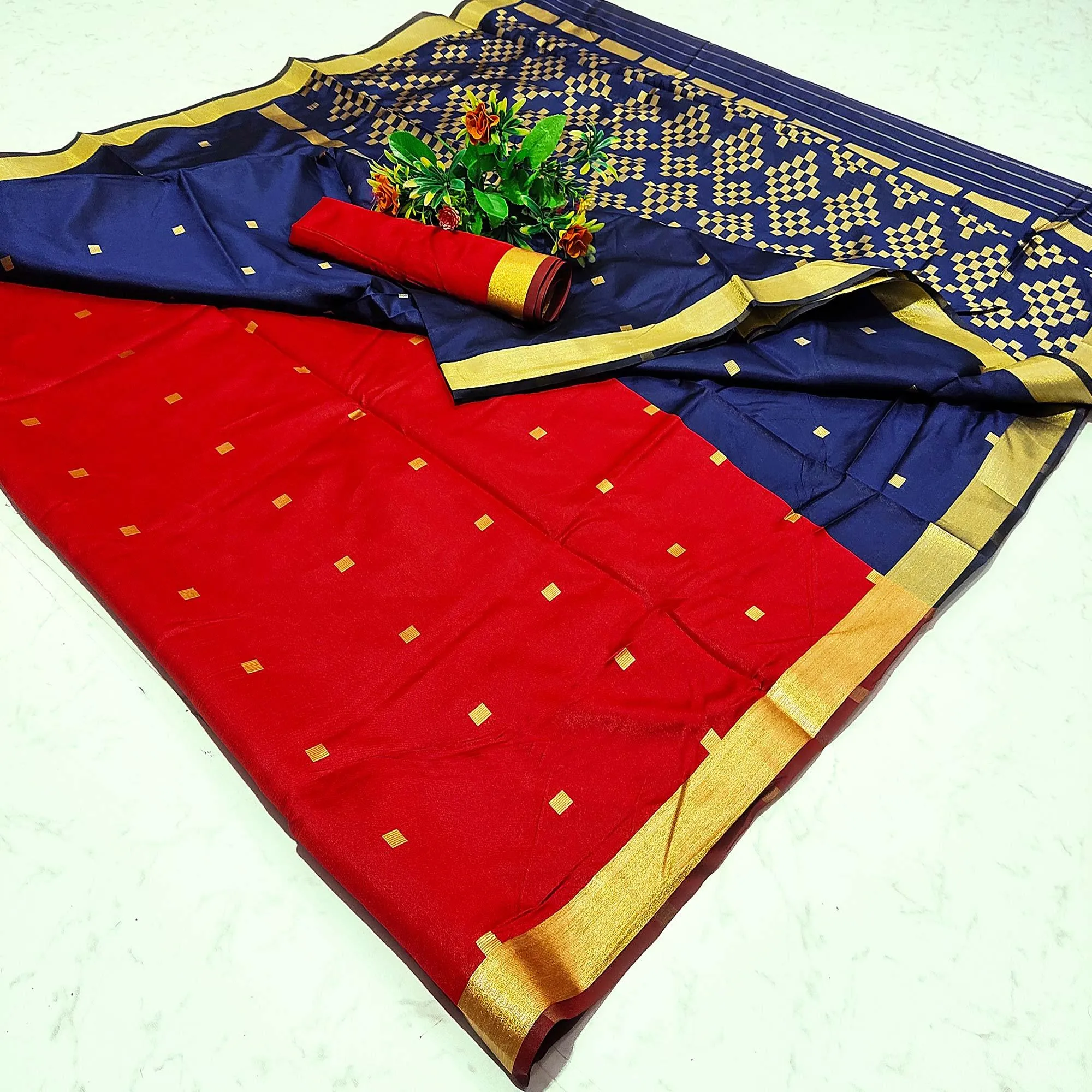 Alluring Red Colored Festive Wear Woven Soft Silk Saree