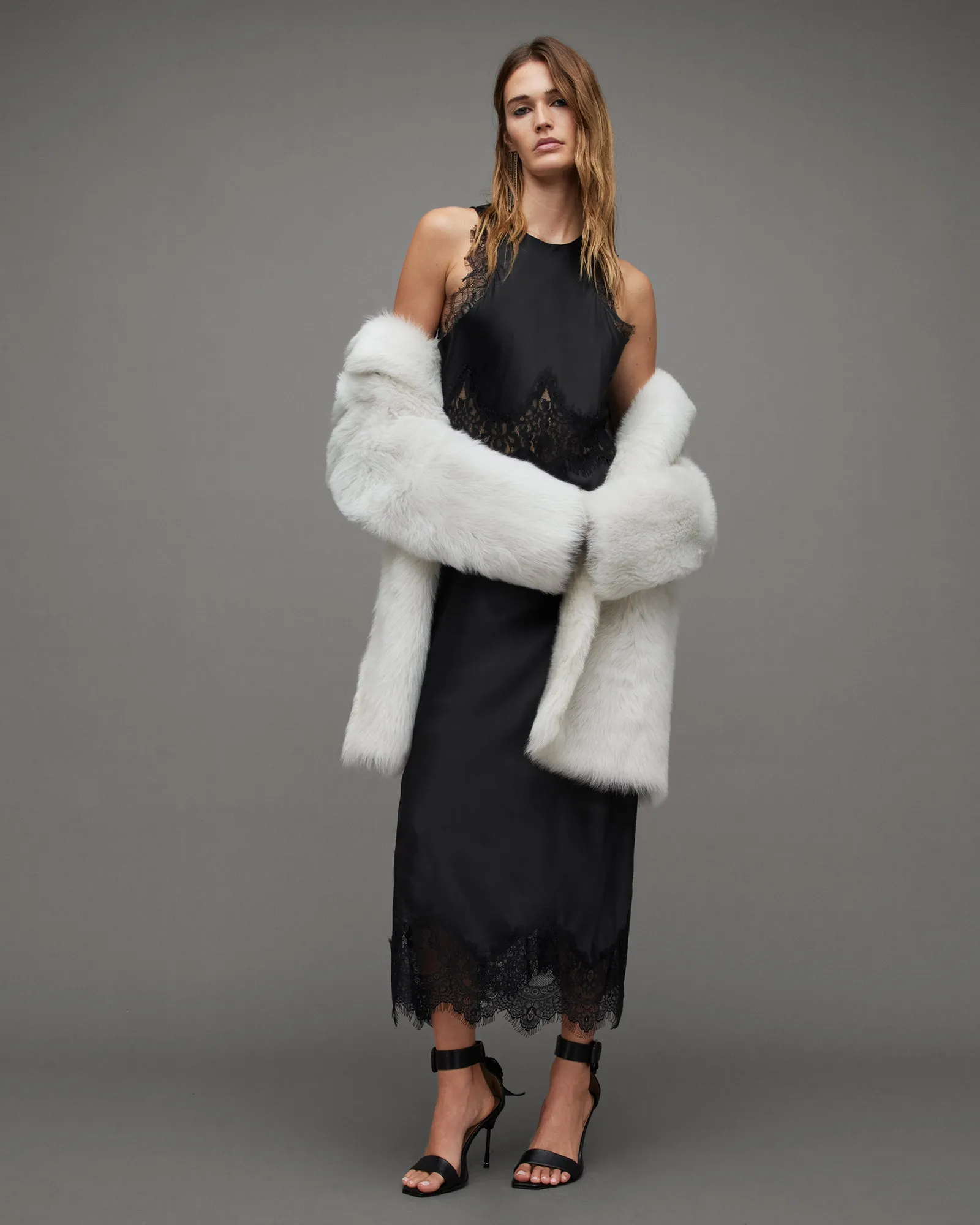 Alula Silk Blend Lace Trim Maxi Dress