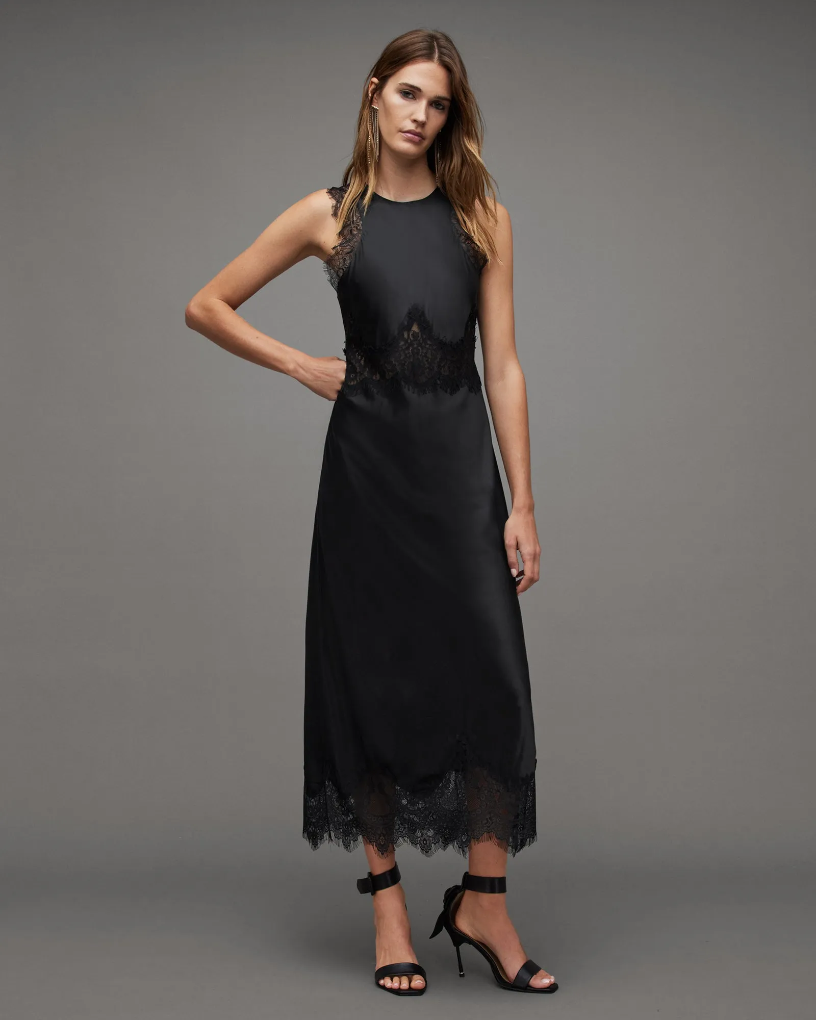 Alula Silk Blend Lace Trim Maxi Dress