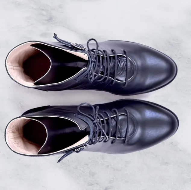 Alya Block Heel Boot | Black Calfskin & Suede Leather