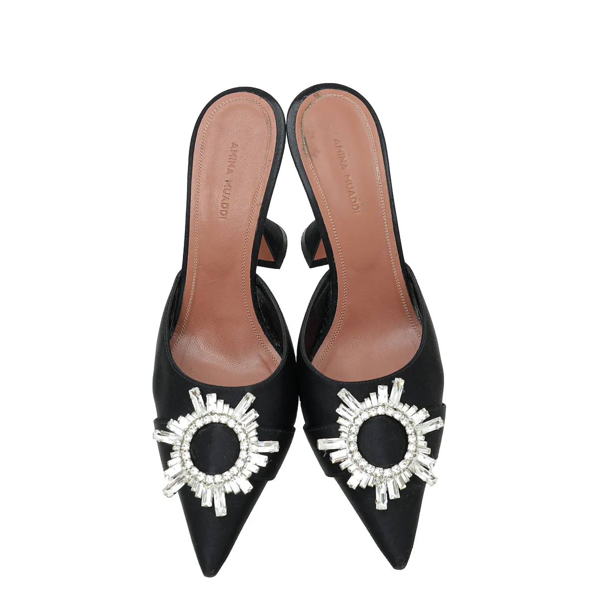 Amina Muaddi Black Satin Begum Mules 39