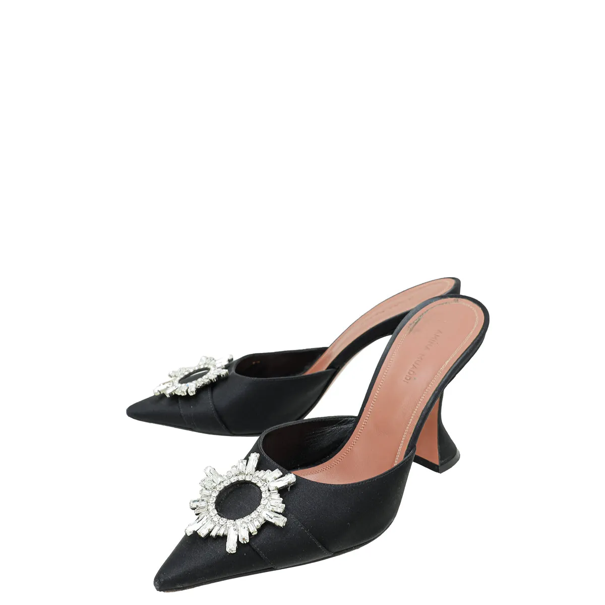 Amina Muaddi Black Satin Begum Mules 39