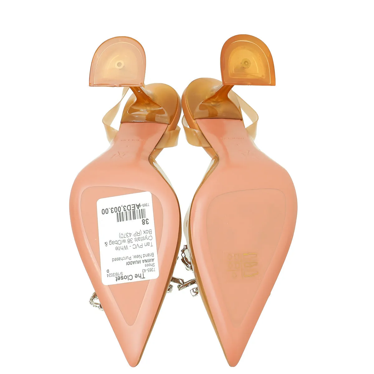 Amina Muaddi Tan Rosie Glass Slingback Pumps 38