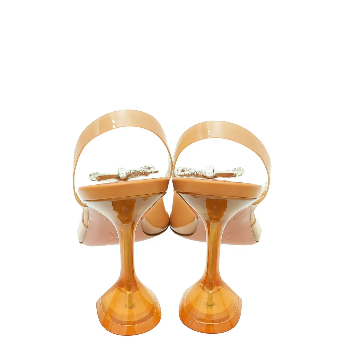 Amina Muaddi Tan Rosie Glass Slingback Pumps 38