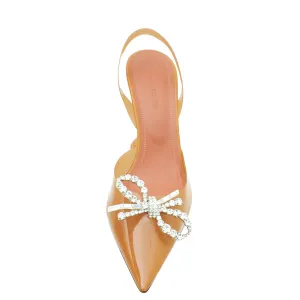 Amina Muaddi Tan Rosie Glass Slingback Pumps 38