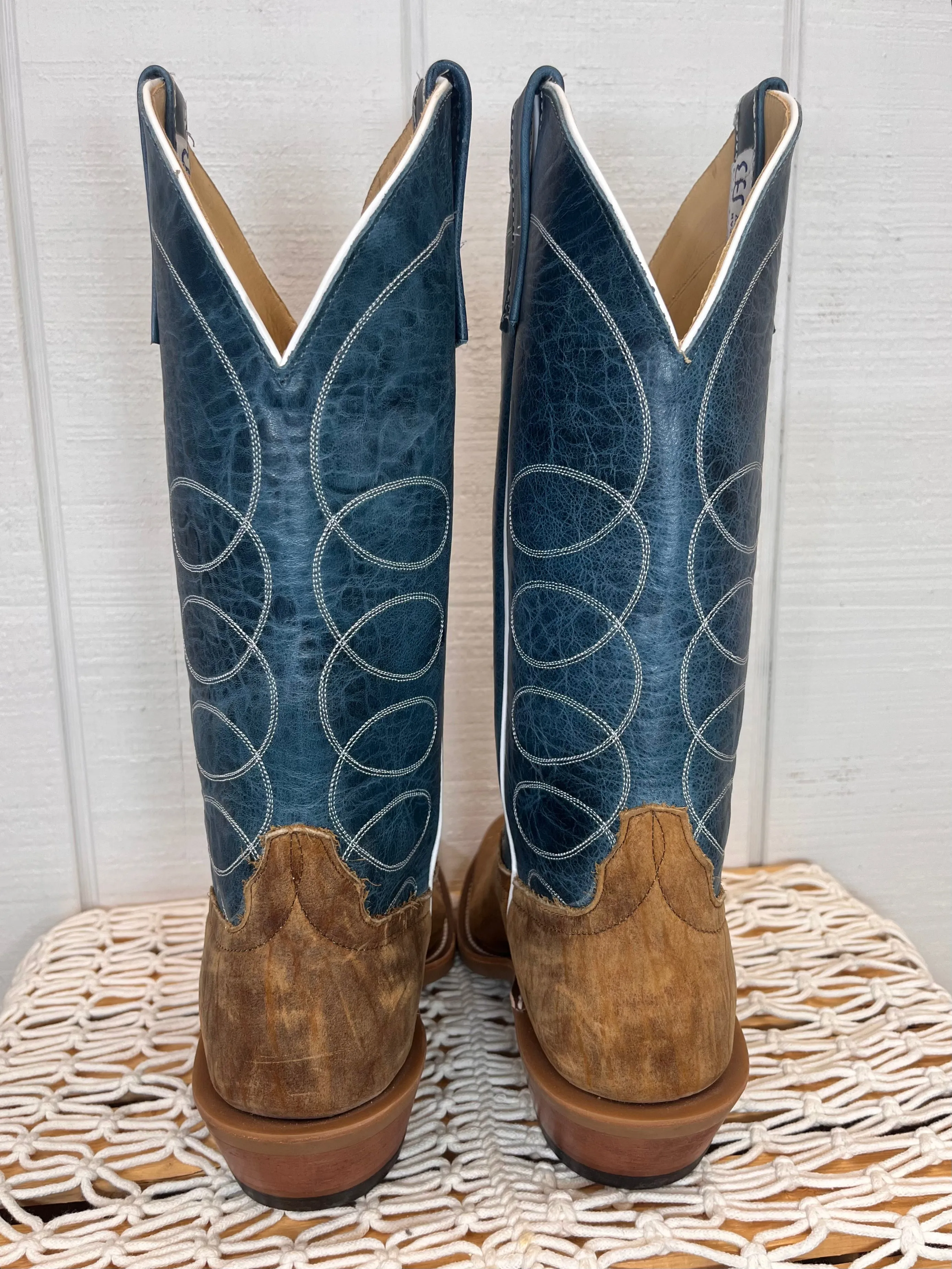Anderson Bean Men's Tan Distressed Buffalo & Blue Lava Top Cutter Toe Cowboy Boots 336975