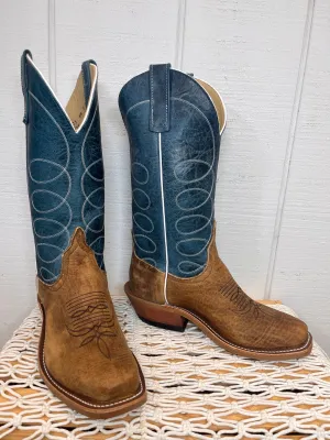Anderson Bean Men's Tan Distressed Buffalo & Blue Lava Top Cutter Toe Cowboy Boots 336975