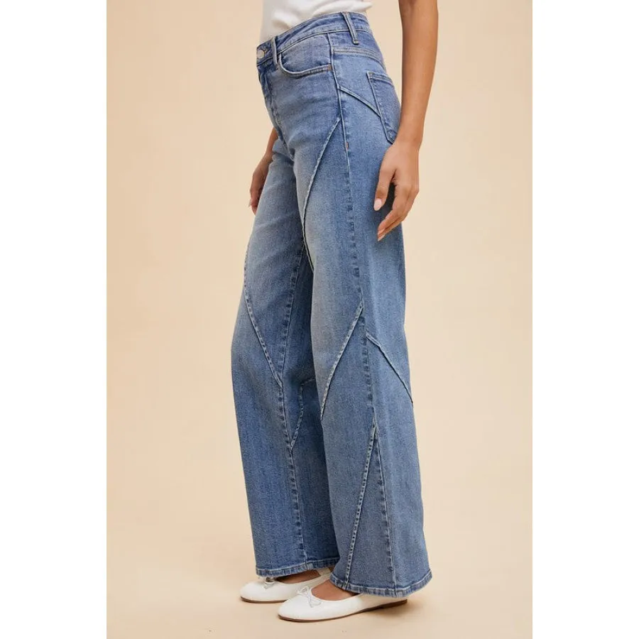 Annie Wear Decorative Seams Wide Leg Jeans