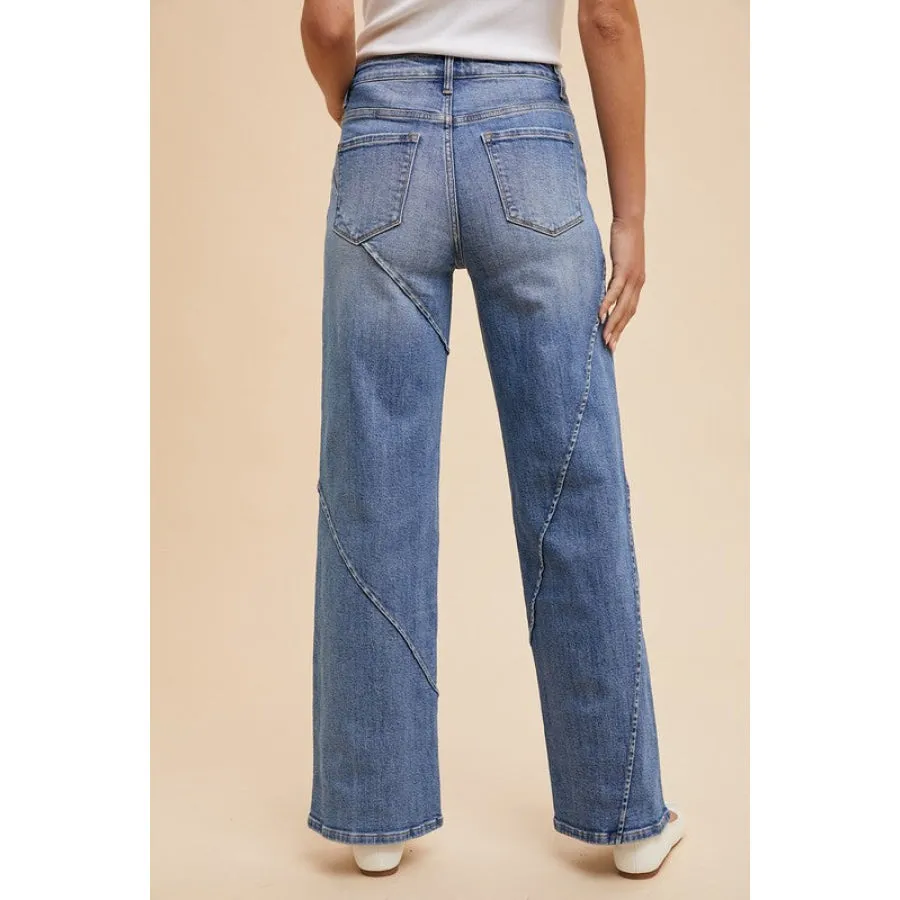Annie Wear Decorative Seams Wide Leg Jeans