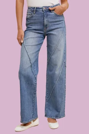 Annie Wear Decorative Seams Wide Leg Jeans