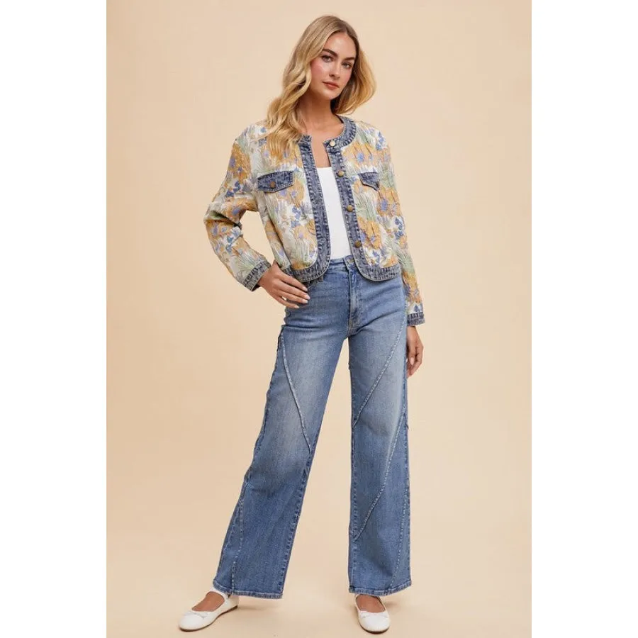 Annie Wear Decorative Seams Wide Leg Jeans