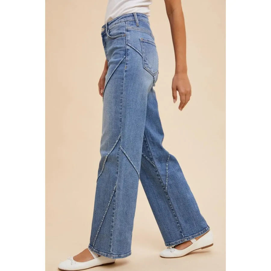 Annie Wear Decorative Seams Wide Leg Jeans