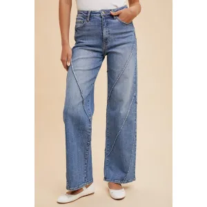 Annie Wear Decorative Seams Wide Leg Jeans