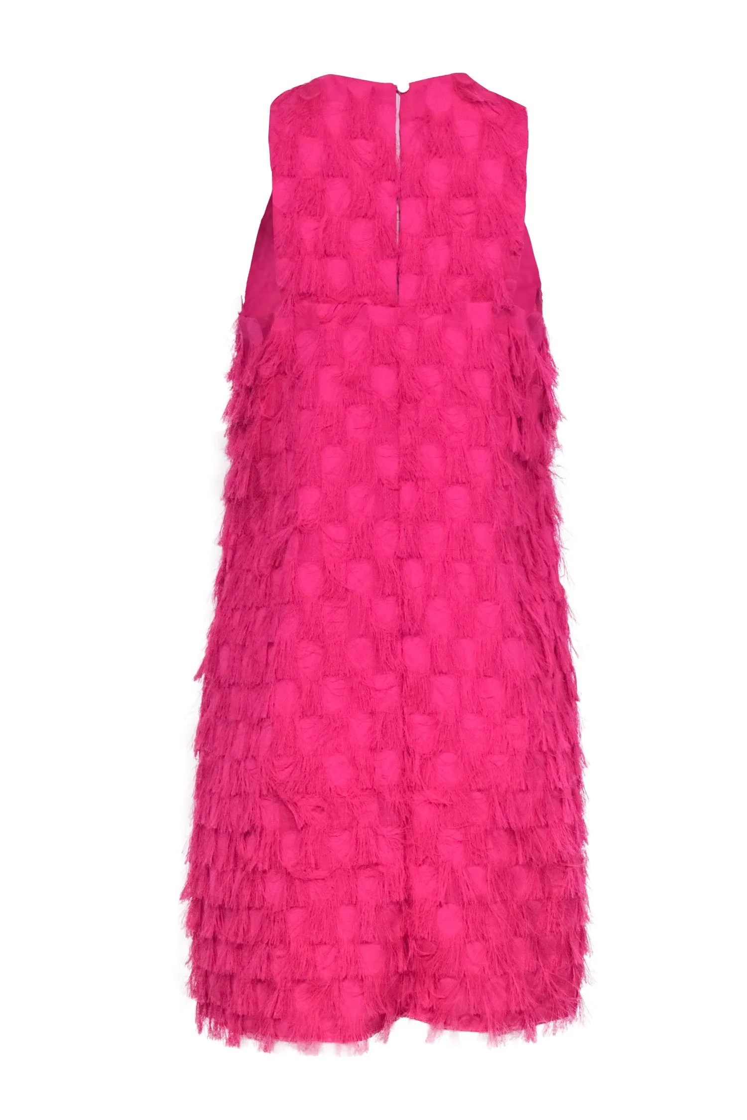 Anthropologie - Fuchsia Fringed Polka Dot Embossed Sleeveless Shift Dress Sz 6