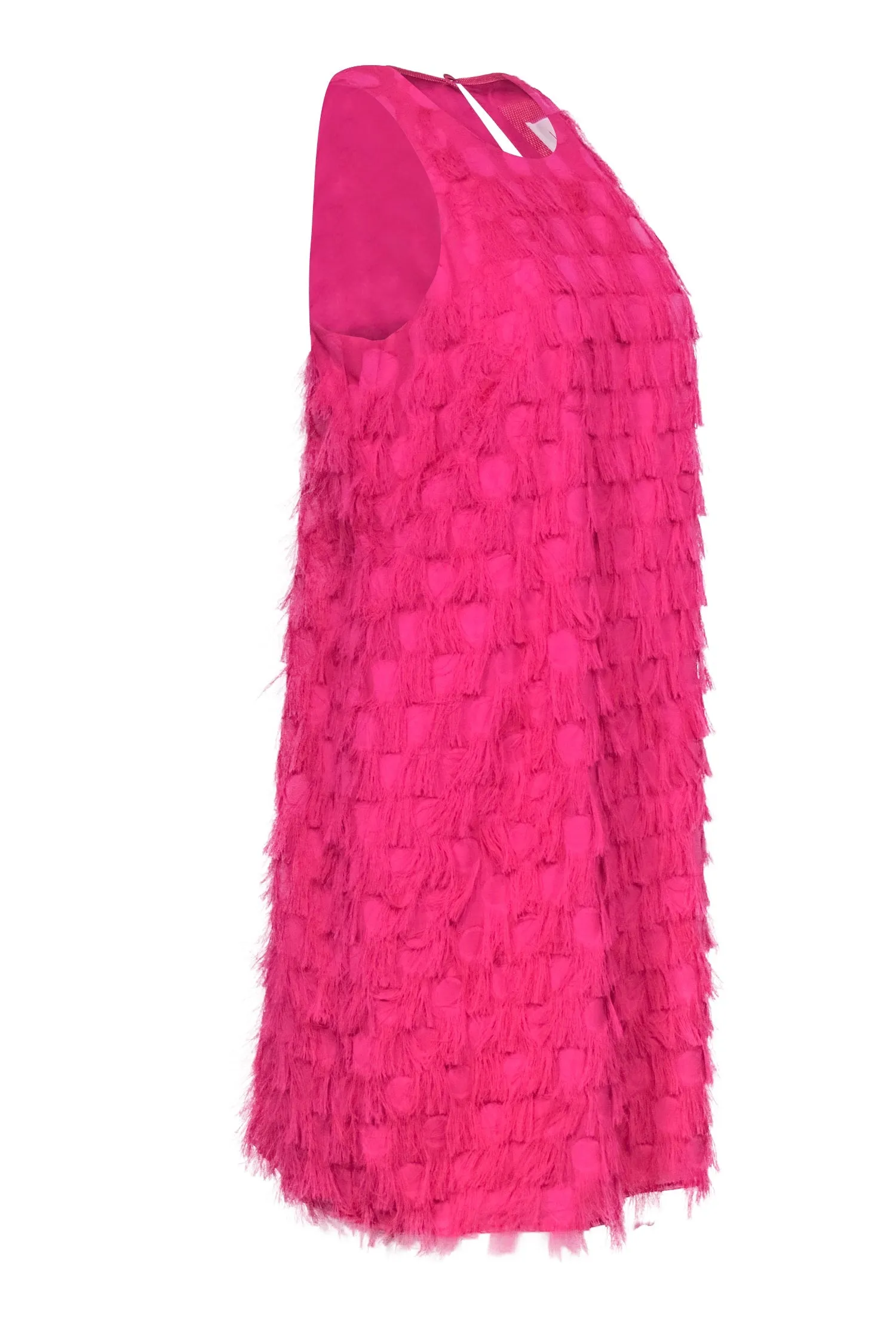 Anthropologie - Fuchsia Fringed Polka Dot Embossed Sleeveless Shift Dress Sz 6