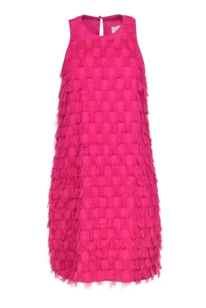 Anthropologie - Fuchsia Fringed Polka Dot Embossed Sleeveless Shift Dress Sz 6
