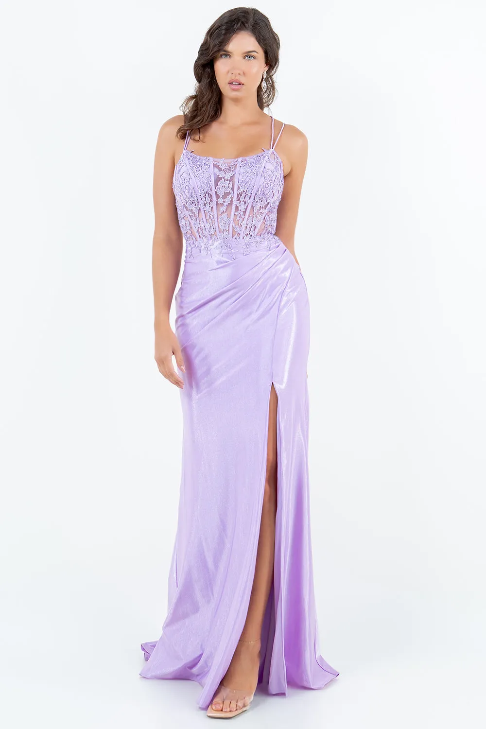 Applique Sleeveless Slit Gown by Cinderella Couture 8185J