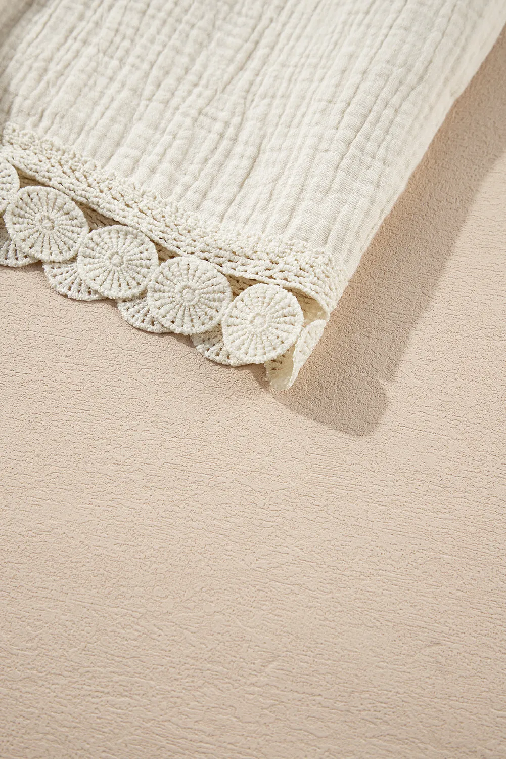 Apricot Textured Frilled Knotted High Waist Lace Hem Shorts