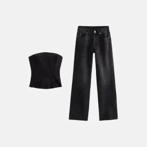 Araignée Chic Set – Black denim – Gemstone spider web jeans