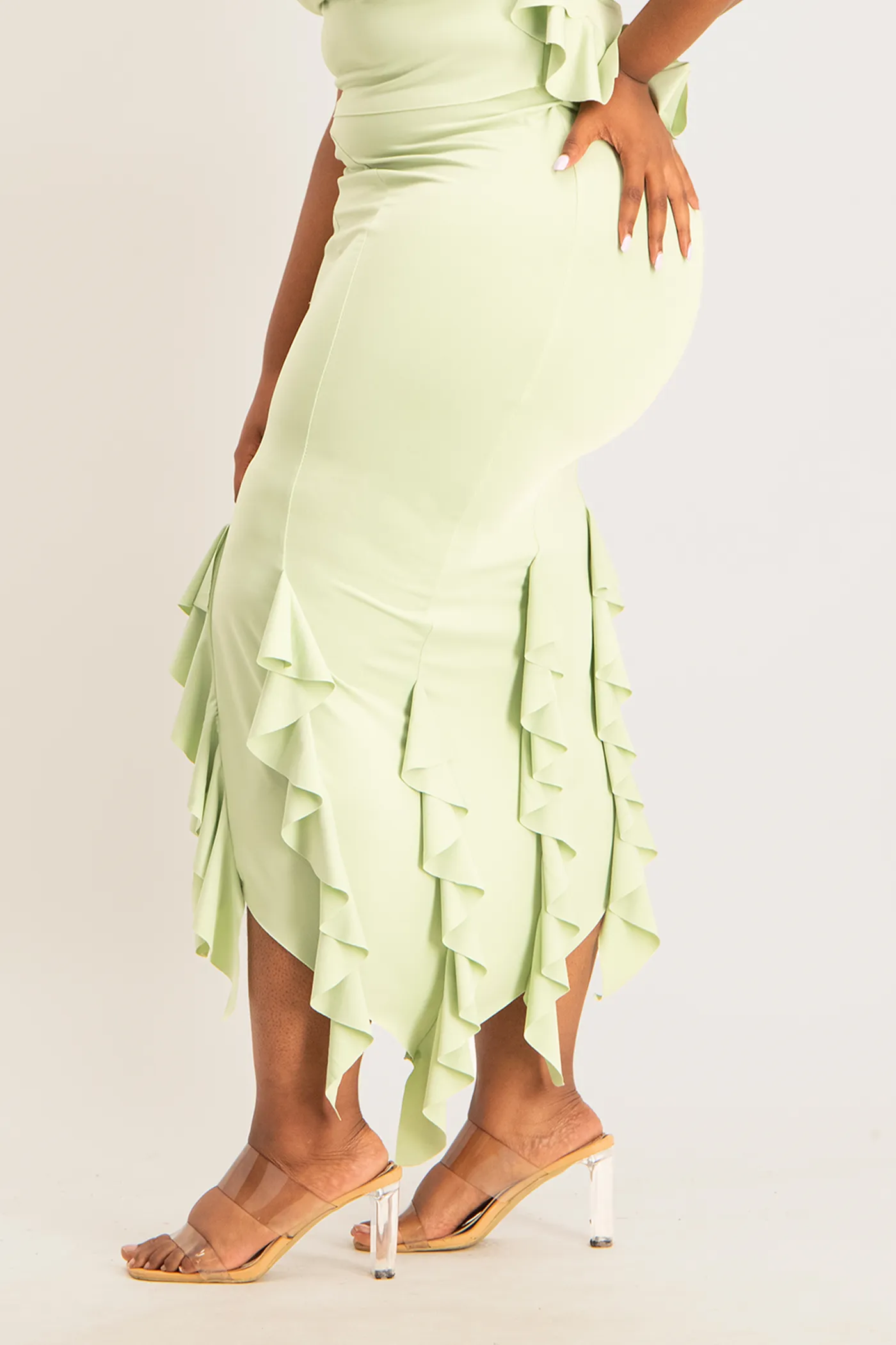 Araya Waterfall Ruffle Skirt - Smoke Green