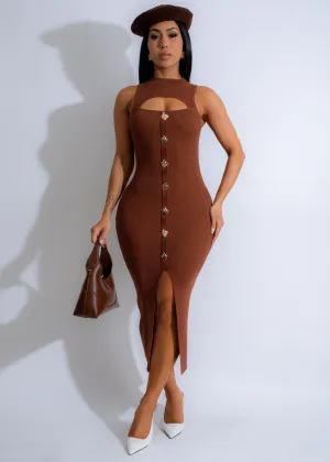 Aria Keyhole Knit Ribbed Midi Dress Brown