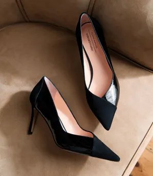 ATIYA85 Mixed Material Pump in Black Suede