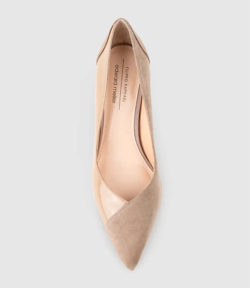 ATIYA85 Mixed Material Pump in Nude Suede