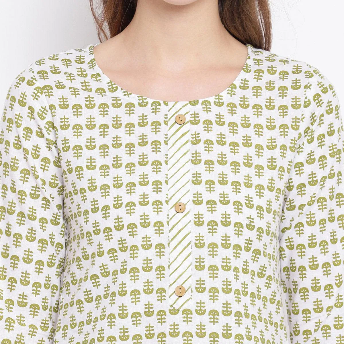Attractive Green Colored Casual Printed Cotton Kurti-Palazzo Set