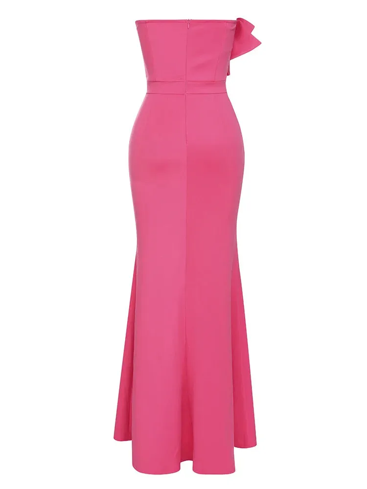 Aveline Pink Strapless Ruffle Mermaid Style Gown Dress