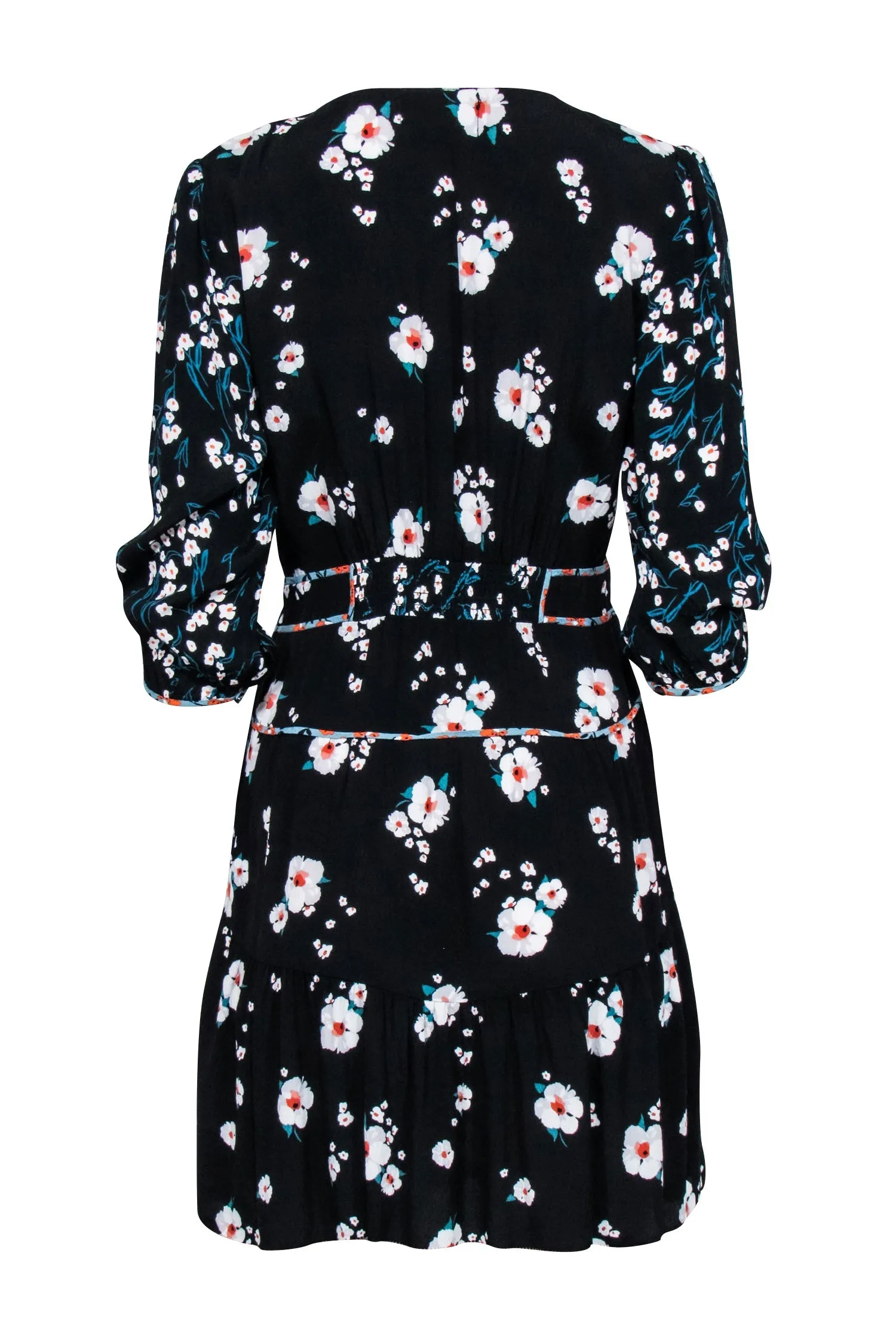 Ba&sh - Black Floral Print Crepe "Belize" Mini Dress Sz 8
