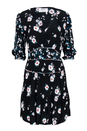 Ba&sh - Black Floral Print Crepe "Belize" Mini Dress Sz 8