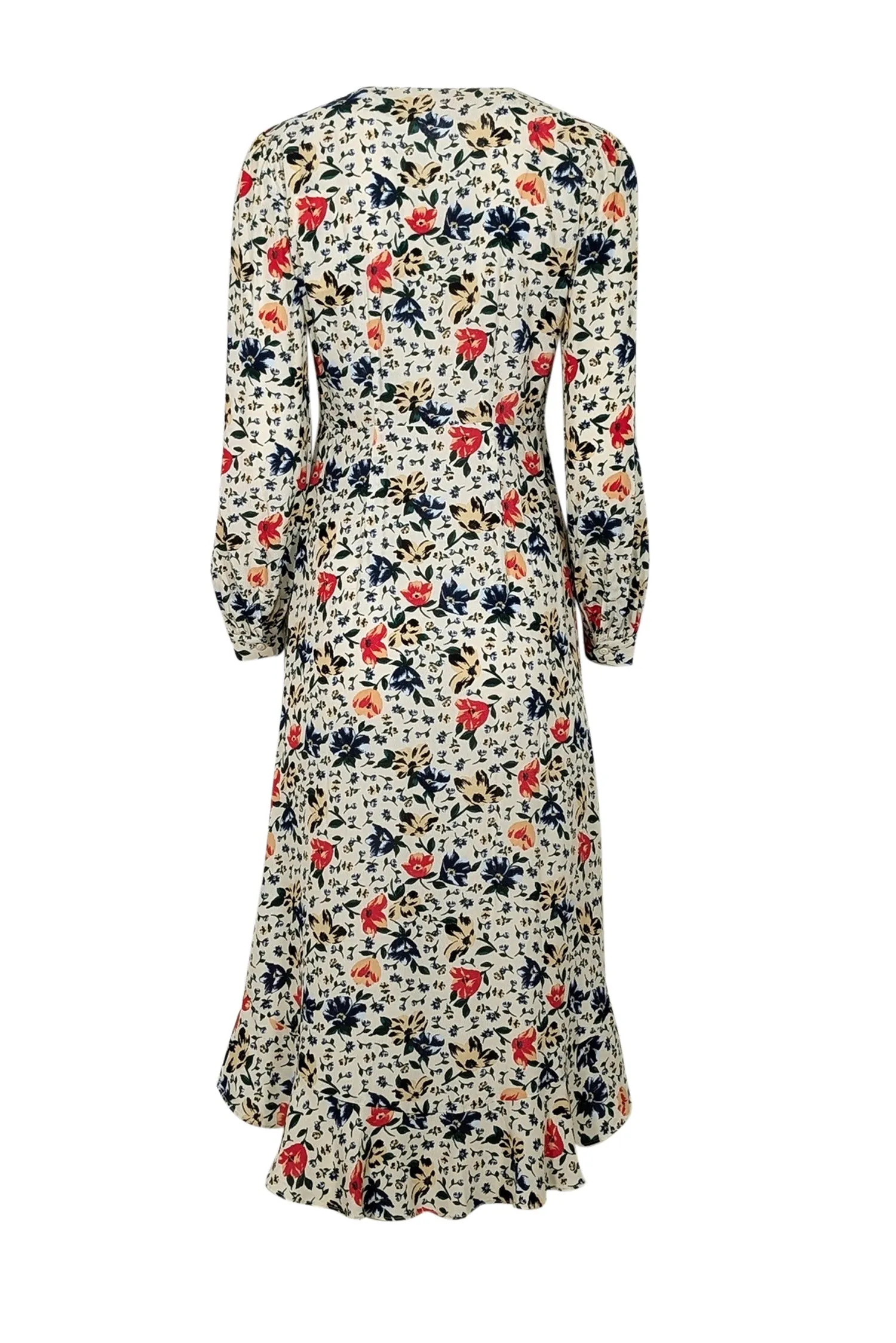 Ba&sh - Ecru w/ Red & Blue Floral Print Midi Dress Sz 4