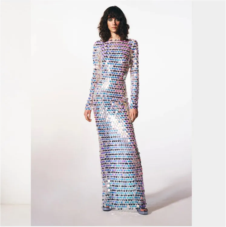 Backless Long Sleeve Sequins Dresses