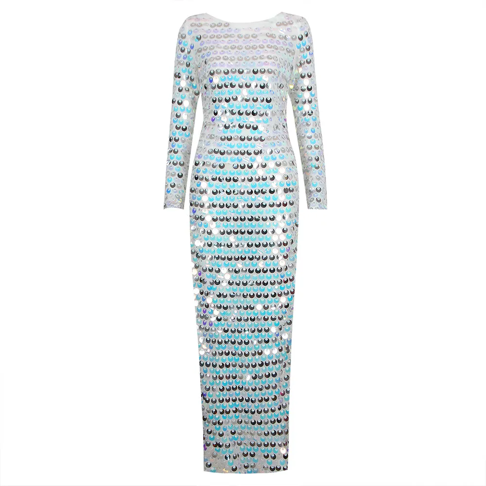 Backless Long Sleeve Sequins Dresses
