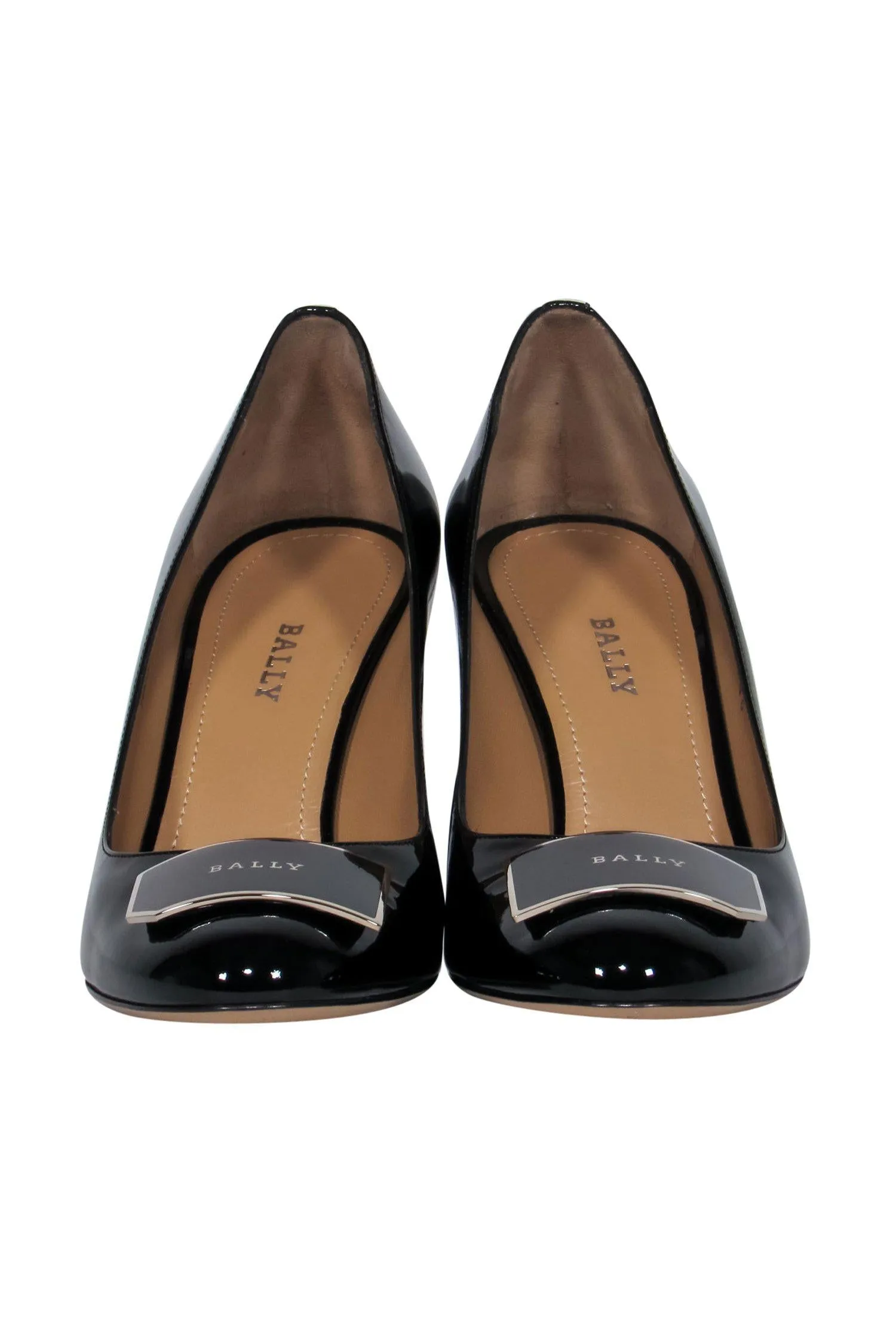 Bally - Black Patent Leather "Harmoni" Pumps w/ Logo Plate Sz 9.5